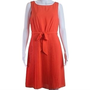 White House Black Market Poppy Red Sleeveless Knee Length Plisse Skirt Dress